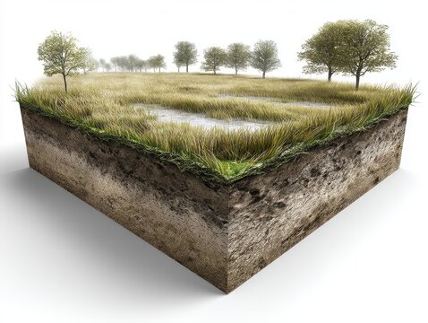 Technical split schematic of pasture under overgrazing vs. rotational grazing showing soil compaction, root zones, and vegetation recovery in the context of ecosystem