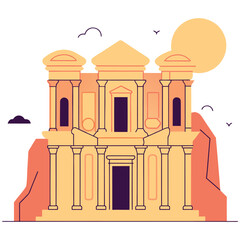 Fototapeta premium Iconic nabataean treasury facade in petra jordan carved into rose red cliffs under a sunny sky