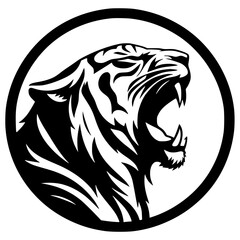 Silhouette of a tiger roaring in a circle