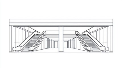 Fototapeta premium Architectural sketch of a building with escalators.