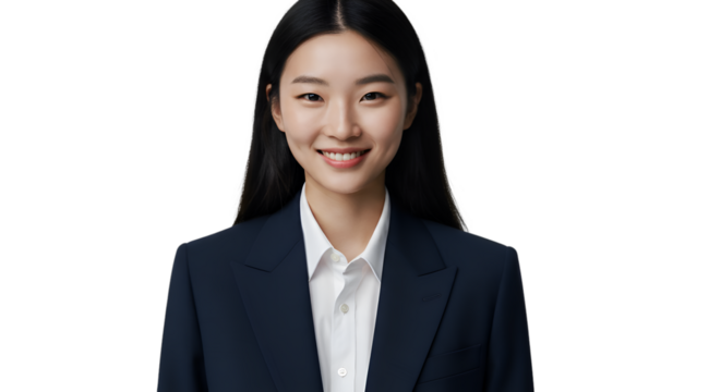 Portrait of a smiling woman in business attire.