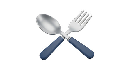 Crossed Spoon and Fork Icon Isolated on White Background with Blue Handles