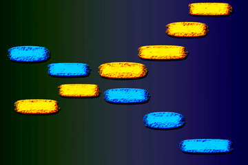 Blue yellow lines squares on dark surface