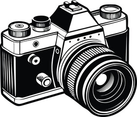 Camera Silhouette Vector Illustration | Minimal Black Outline Design