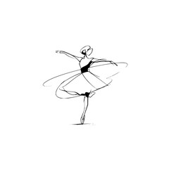 Elegant sketch of a ballerina in a graceful pose with a flowing skirt and delicate lines and shading work