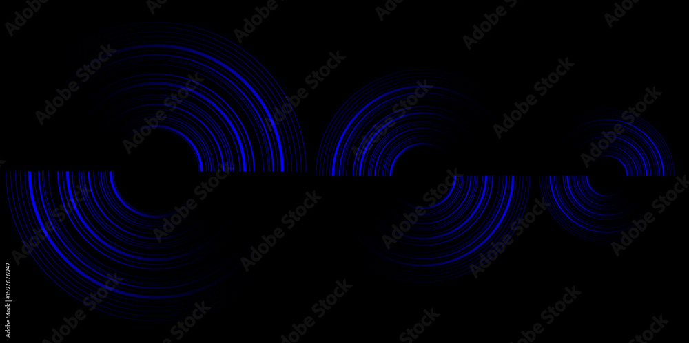 Poster blue minimal circular abstract dynamic lines isolated on black background. future technology banner 