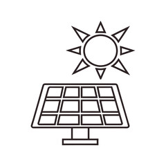 Vector icon of solar panel under shining sun in outline style for energy and sustainability concepts vector illustration