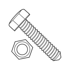 Screw and hex nut icon in flat bold style, black silhouette mechanical tool vector illustration