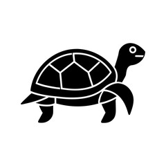 Minimalist turtle icon in black outline style, side view with rounded shell and curved neck vector illustration