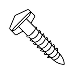 Hex head screw with jagged spiral threading and pointed tip outline vector illustration