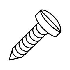 Flat head screw with deep spiral threading and pointed end outline vector illustration