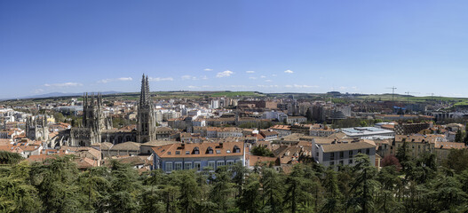 Panoramic skyline of Burgos with cathedral and rooftops