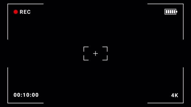 Video camera recorder screen overlay on a transparent background, 4K camcorder interface for video cameras with alpha channel, Camera recording screen interface with 15 second timer.