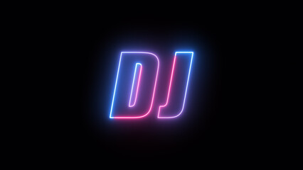 Neon glowing dj music text effect, editable neon light text style isolated on black background illustration
