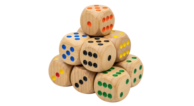 Isolated Dice Stacked, Wooden Toys for Fun