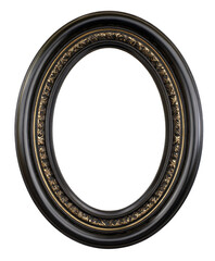 A black oval framed with gold trim