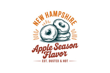 New Hampshire apple cider donut flat vector muted tones vintage USA STATE food clipart