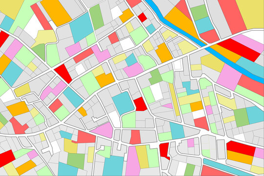 COLORFUL ABSTRACT CITY CADASTRAL MAP WITH ZONING BLOCKS -Concept