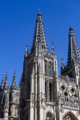 Fototapeta premium Close-up of Burgos Cathedral towers and Gothic architectural details