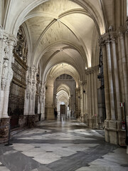 Gothic north transept of Burgos Cathedral with stained glass window