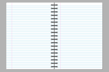 Open spiral notebook with blank lined pages vector illustration