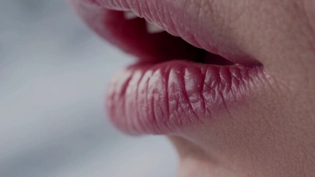 Close-up of cracked lips in cold weather, highlighting dryness