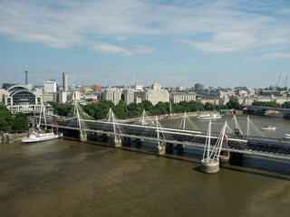 London/UK - July 08 2017: Hungerford Bridge and Golden Jubilee Bridges seen from the London Eye