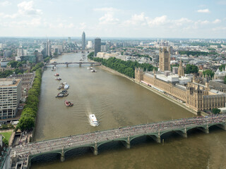 London/UK - July 08 2017: Westminster Palace and the Thames, seen from the London Eye