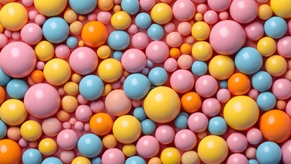Obraz premium Pastel-colored spheres background; cheerful, playful, and vibrant 3D rendered texture.