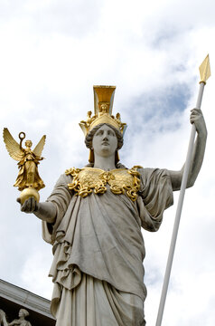 The statue of Pallas Athene in front of the Austrian Parliament Building in Vienna, Austria