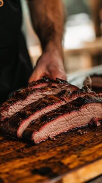 Masterful bbq brisket slicing with precision and juicy perfection