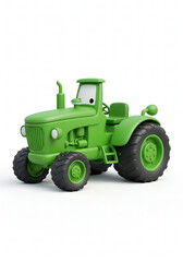 Green Tractor Toy on White Background A Charming Still Life for Children's Projects and Educational Materials