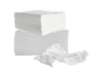 paper napkins: stack of new and used on transparent background.