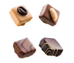 chocolate pralines assortment on transparent background