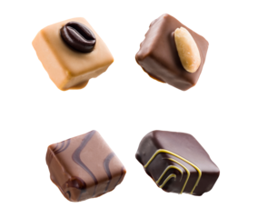 chocolate pralines assortment on transparent background