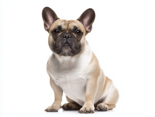 Fototapeta premium A French bulldog sitting calmly, full-body shot, white background, 온화하게 앉아있는 프렌치 불독, 전신 샷, 흰색 배경