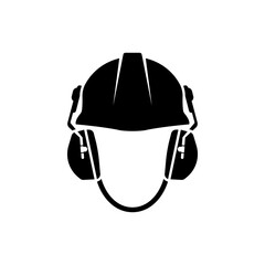 mandatory safety signs icon symbol only_wear safety helmet and ear muff black and white color symbol only