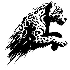 Silhouette portrait of a jumping jaguar