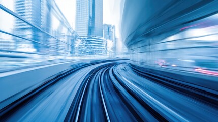 An abstract urban transit scene with dynamic motion blur and cool metallic tones.