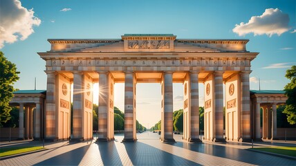 Brandenburg Gate Berlin Germany neoclassical architecture at sunset landmark