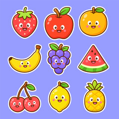 collection cute cartoon doodle fruit