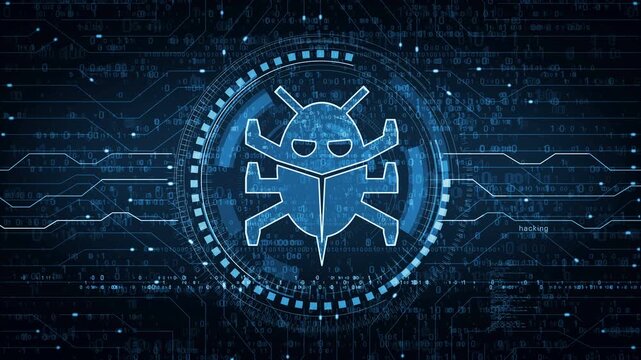 Worm cyber security and digital virus attack symbol abstract digital concept. Network, cyber technology and computer background seamless and looped.