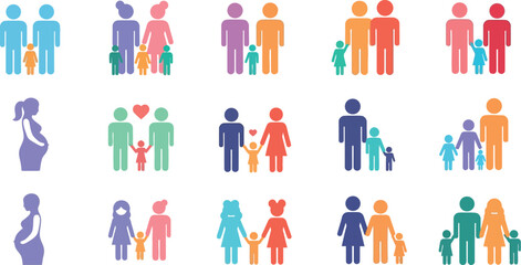 Obraz premium Diverse family types and relationships vector icons set stock illustration