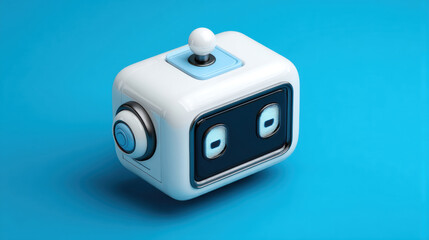 Assistant Icon, A minimalist 3D icon of a friendly, abstract robot head. Isometric view. Isolated on a solid color background.
