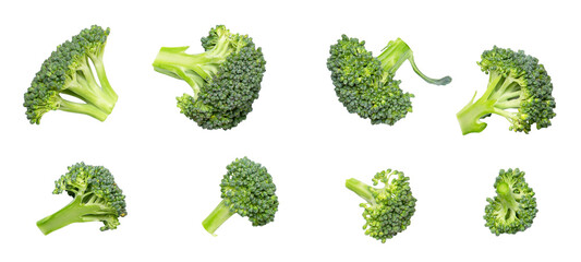 broccoli florets isolated on transparent background