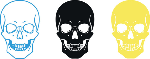 Three colorful skull illustrations vector graphic design for halloween theme
