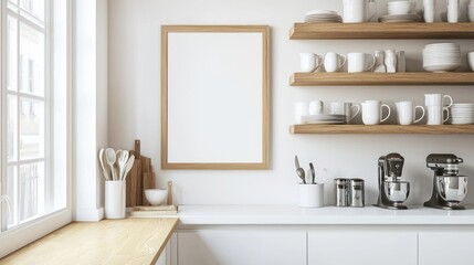 Empty frame in a bright, modern kitchen.