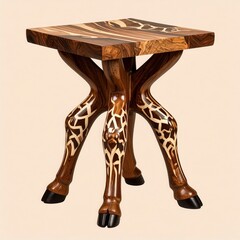 Decorative Stool with African-Inspired Carvings
