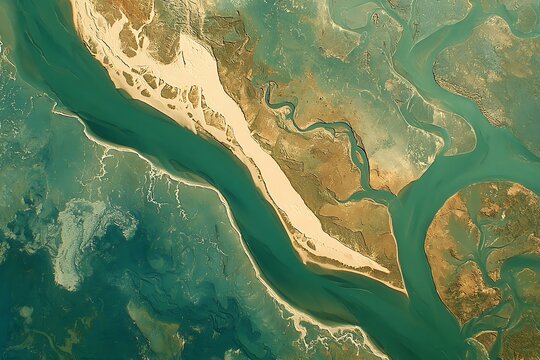 Aerial View of a River Delta Island
