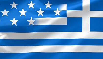 Obraz premium Greek flag with nine horizontal blue and white stripes, blue square in upper hoist corner featuring white cross, waving against daylight sky.